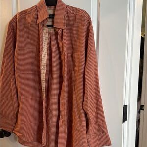 Bugatchi Orange Checkered Button-Up Shirt